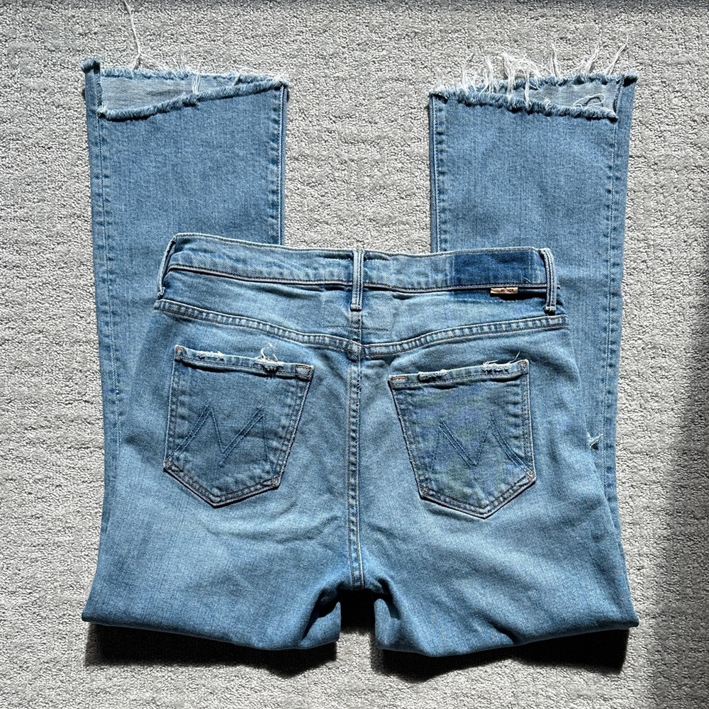 MOTHER Light Blue Straight Leg Jeans with Distressed Knees - Picture 4 of 7